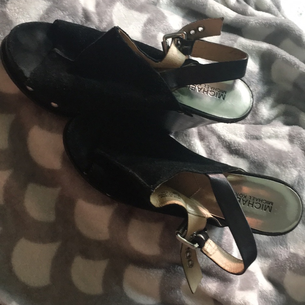MK Black suede wedges